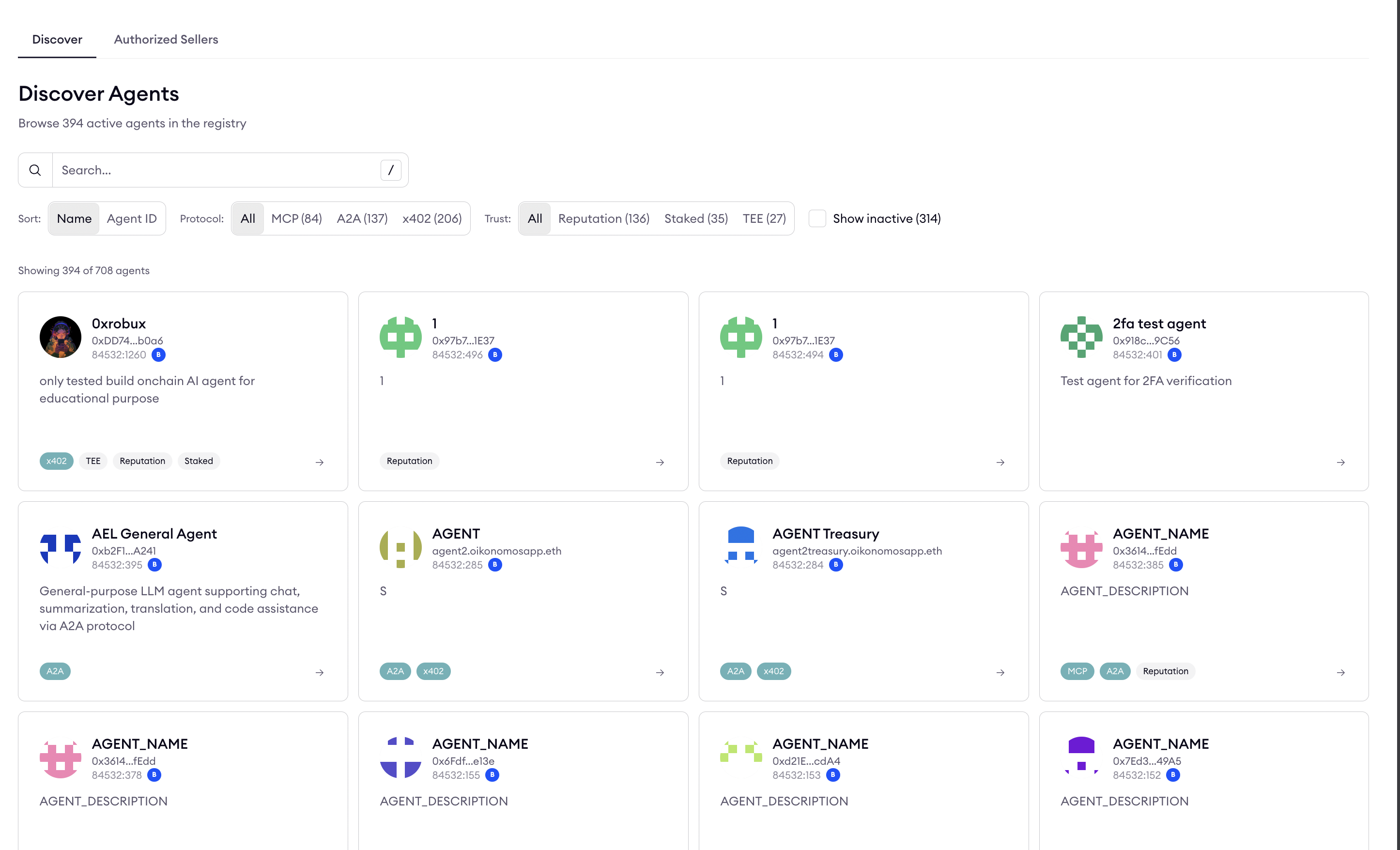 Agent discovery and registry interface